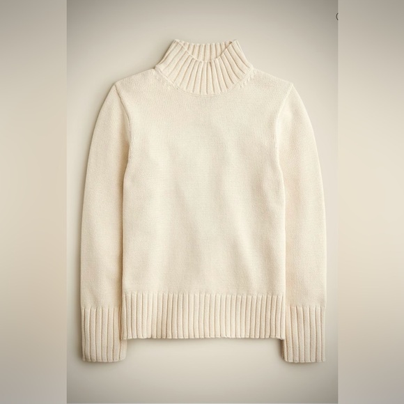 NWT J. Crew Cream 100% Cotton Turtleneck Ribbed-Hem Sweater, Size Medium - Picture 2 of 16
